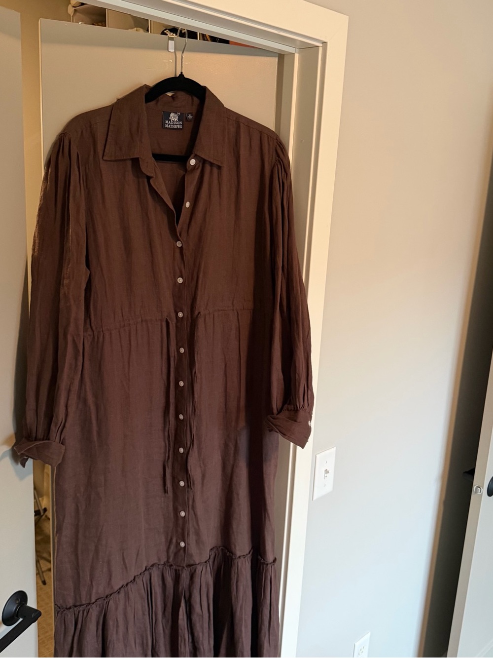 Madison Mathews Millie Maxi Dress Dark Brown Linen